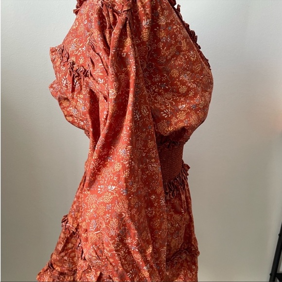 House Of Harlow 1960 Wallis Rust Peasant Western Style Smocked Dress Size XS - Picture 3 of 12